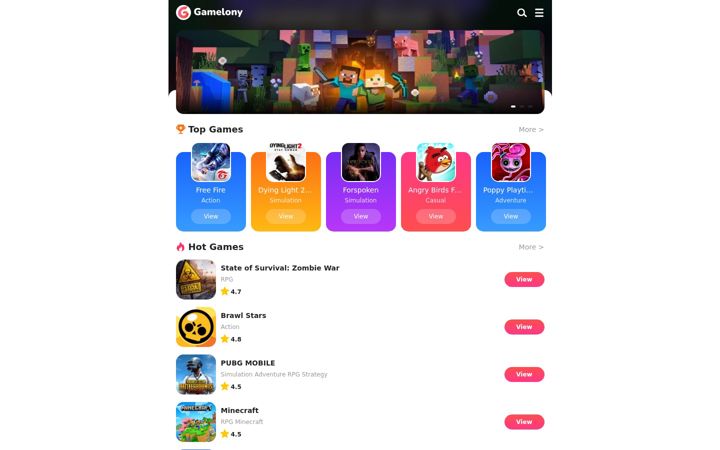 Screenshot of gamelony.com