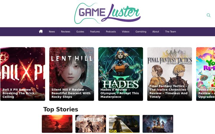 Screenshot of gameluster.com