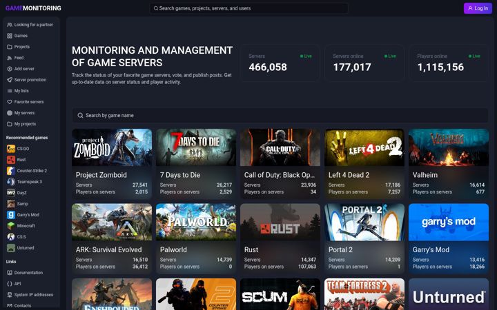 Screenshot of gamemonitoring.net