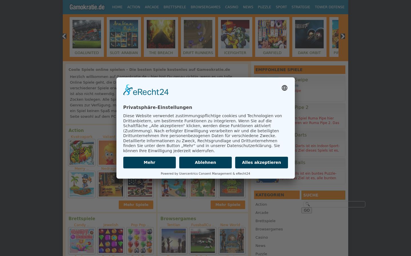 Screenshot des Einwilligungsbanners vor jeglicher Interaktion