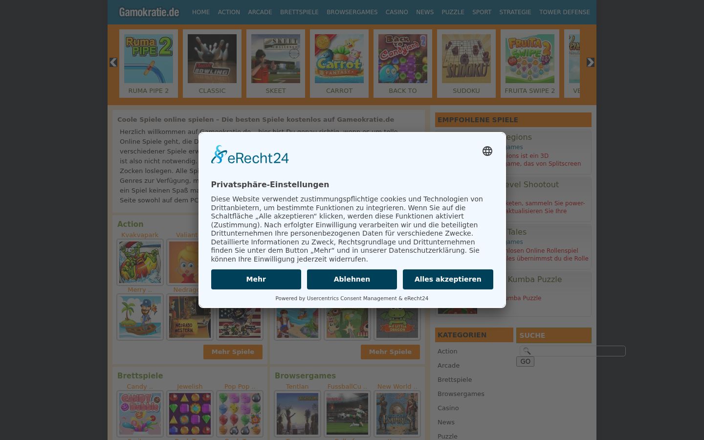 Screenshot des Einwilligungsbanners vor jeglicher Interaktion