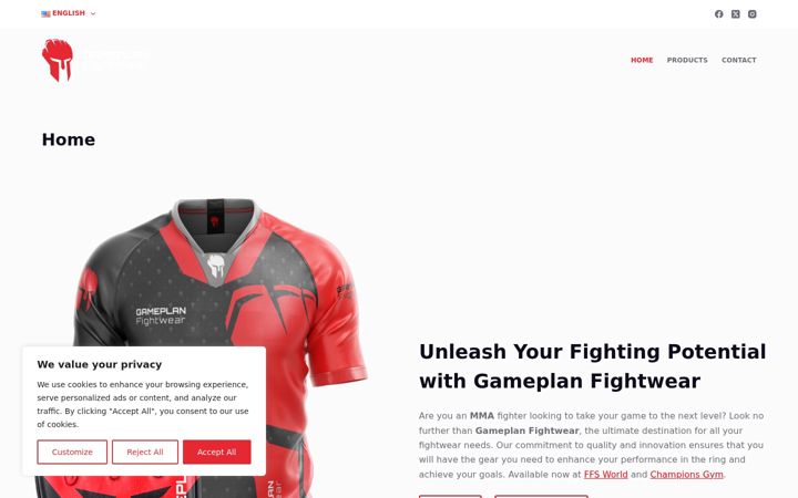 Screenshot of gameplan-fightwear.com