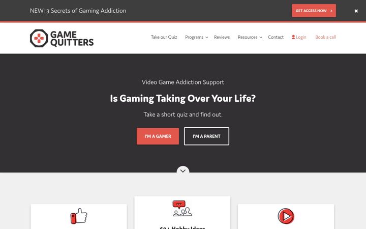Screenshot of gamequitters.com