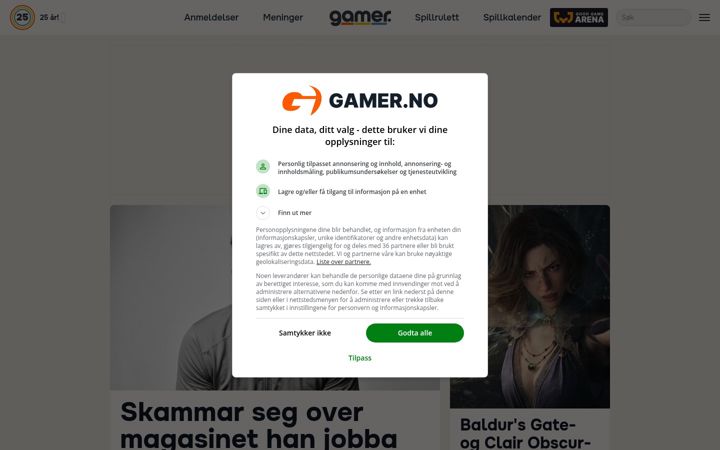 Screenshot of gamer.no