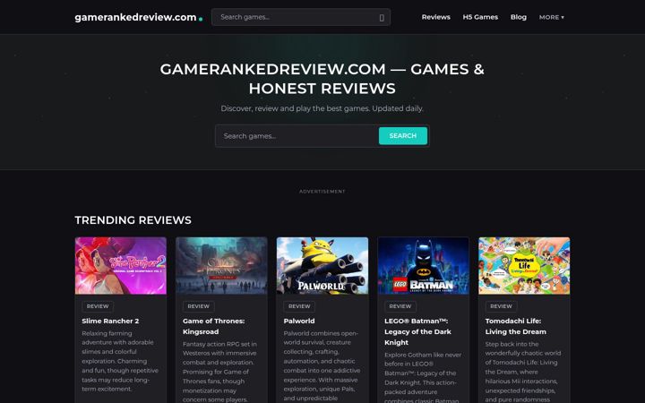 Posnetek zaslona gamerankedreview.com