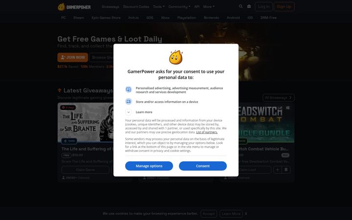 Screenshot of gamerpower.com