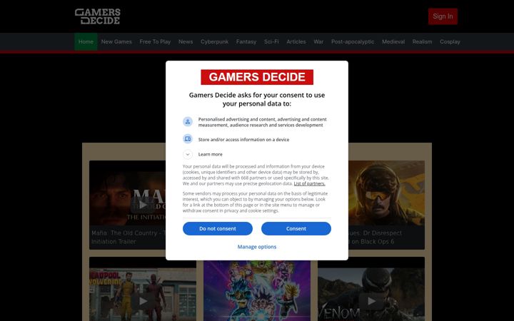 Screenshot of gamersdecide.com
