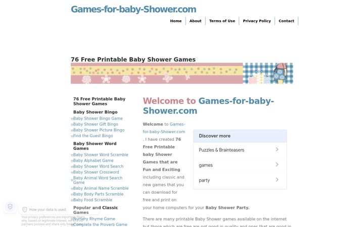 Screenshot of games-for-baby-shower.com