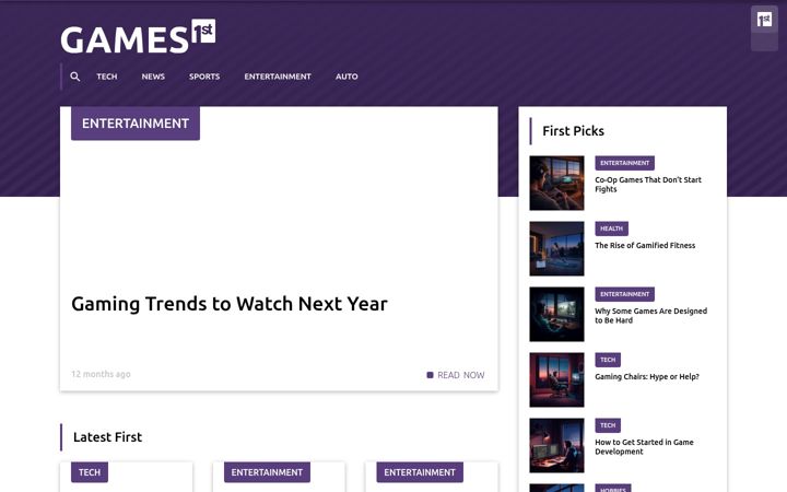 Screenshot of games1st.com