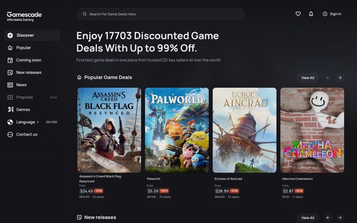 Screenshot of gamescade.com