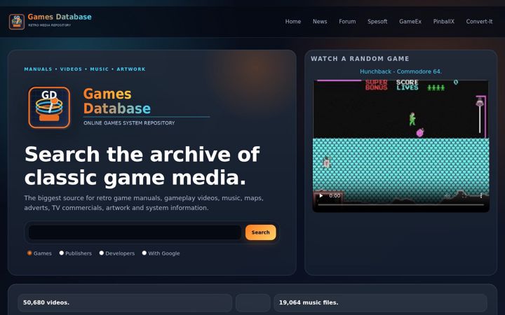 Screenshot of gamesdatabase.org