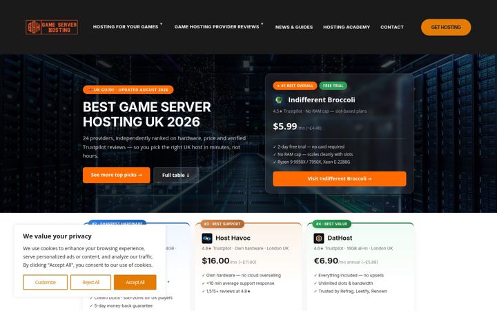 Screenshot of gameserverhosting.co.uk