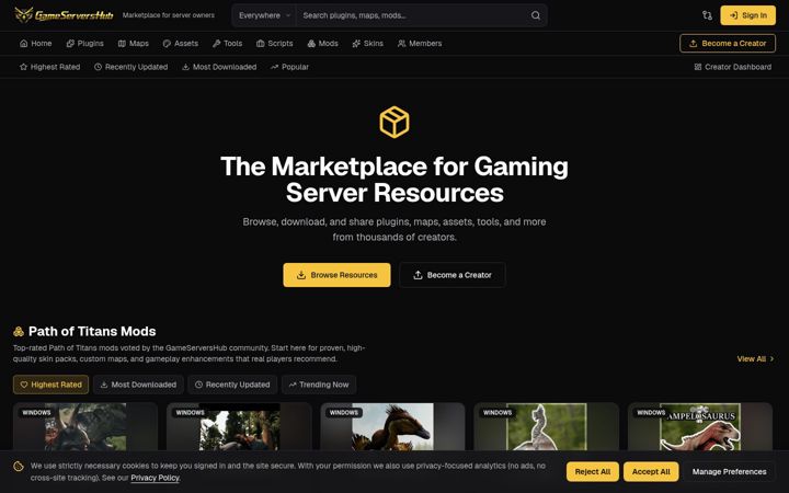 Screenshot of gameservershub.com