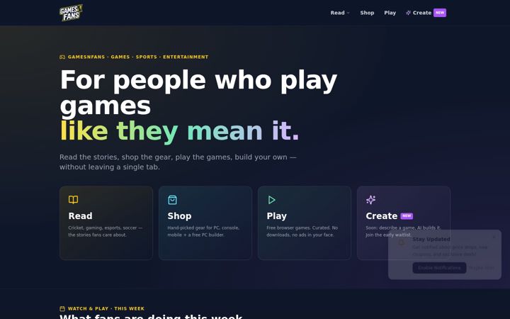 Screenshot of gamesnfans.tv