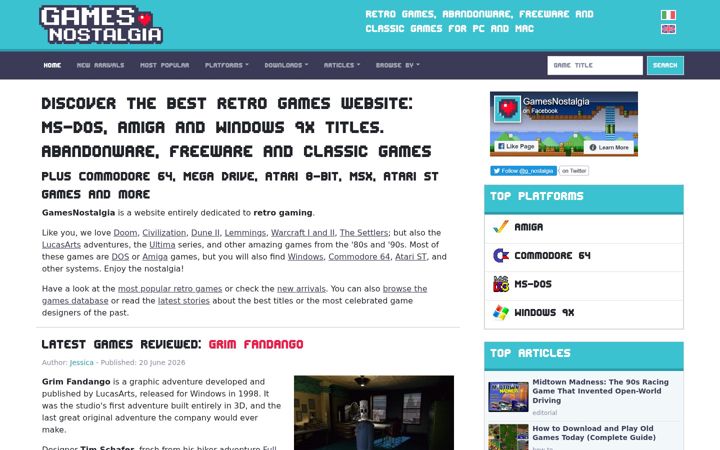 Snímek obrazovky gamesnostalgia.com
