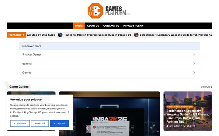 Screenshot of gamesplatformhub.com