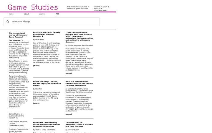 Zrzut ekranu gamestudies.org
