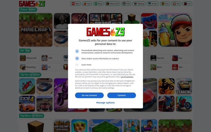 Screenshot of gameszs.com