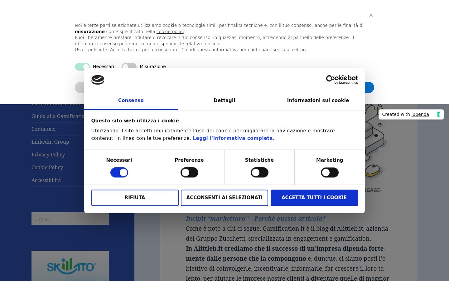 Screenshot del banner di consenso mostrato prima di qualsiasi interazione