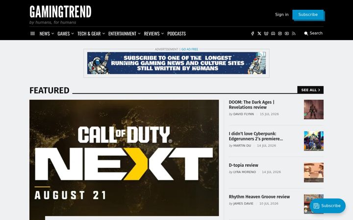 Screenshot of gamingtrend.com