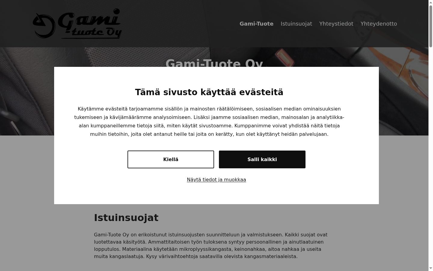Kuvakaappaus suostumusbannerista, joka näytettiin ennen mitään vuorovaikutusta