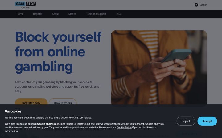 Képernyőkép: gamstop.co.uk