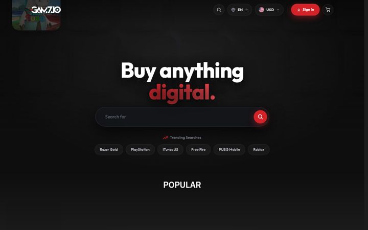Screenshot of gamzio.com