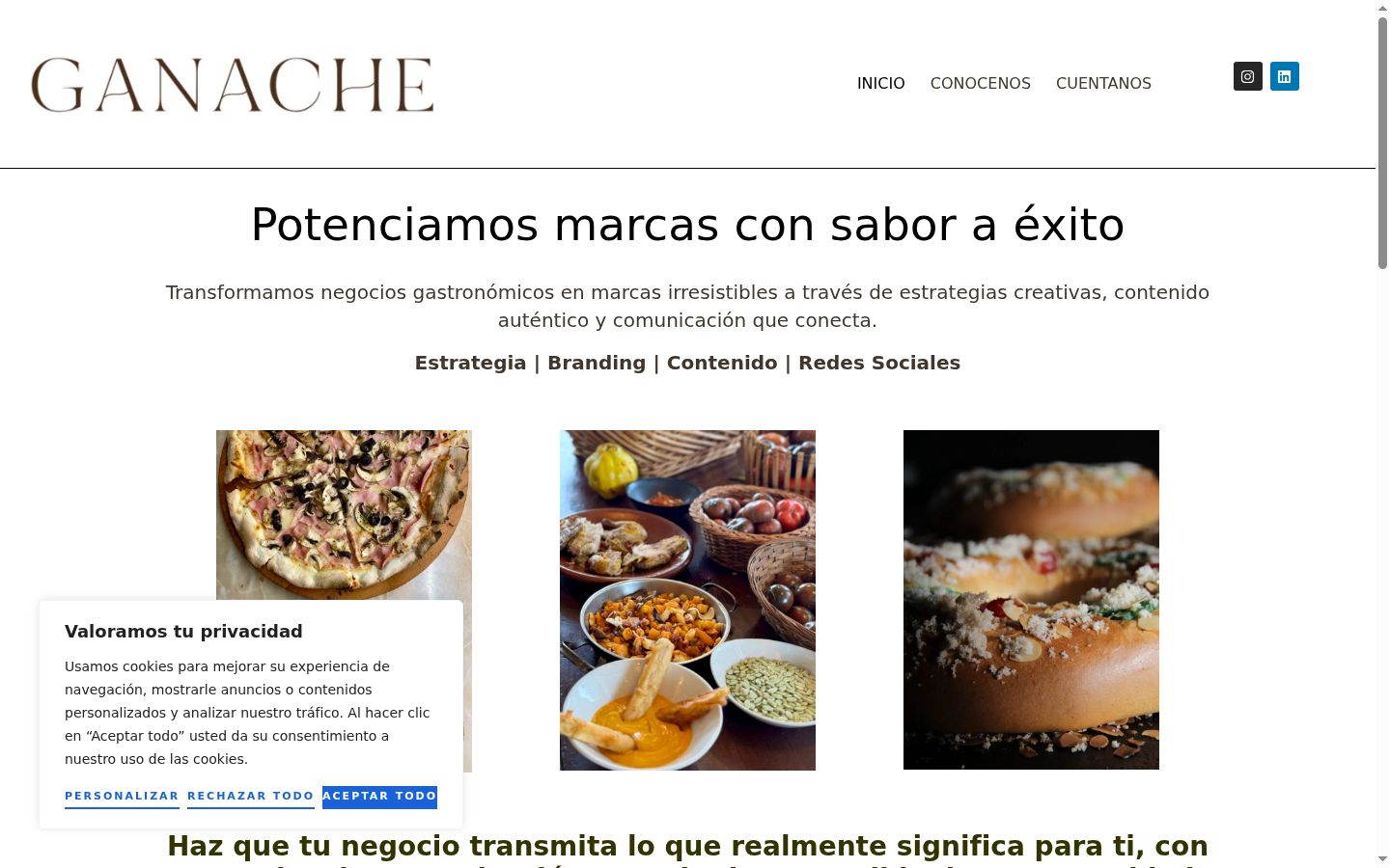 Captura de pantalla del banner de consentimiento mostrado antes de cualquier interacción