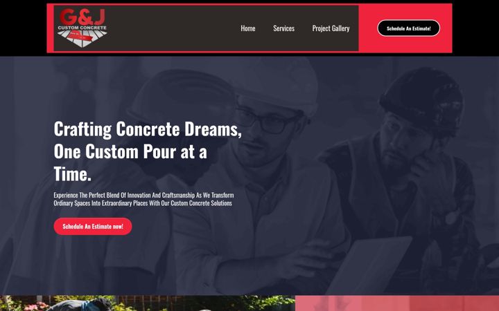 Screenshot of gandjcustomconcrete.com