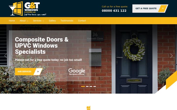 Screenshot of gandtwindowsanddoors.co.uk