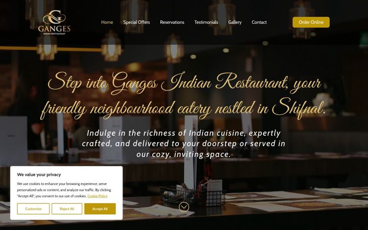 Skärmbild av gangesindianrestaurant.co.uk
