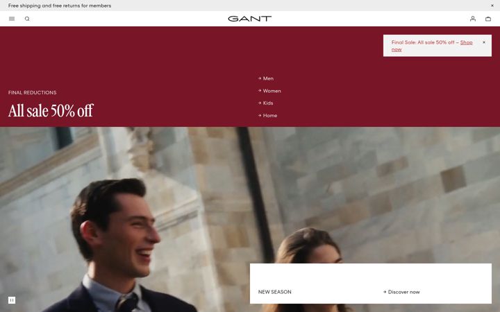 Skærmbillede af gant.co.uk