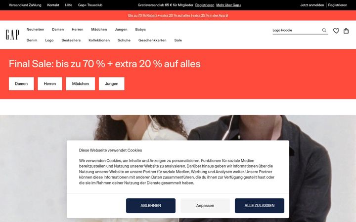 Screenshot of gap.at