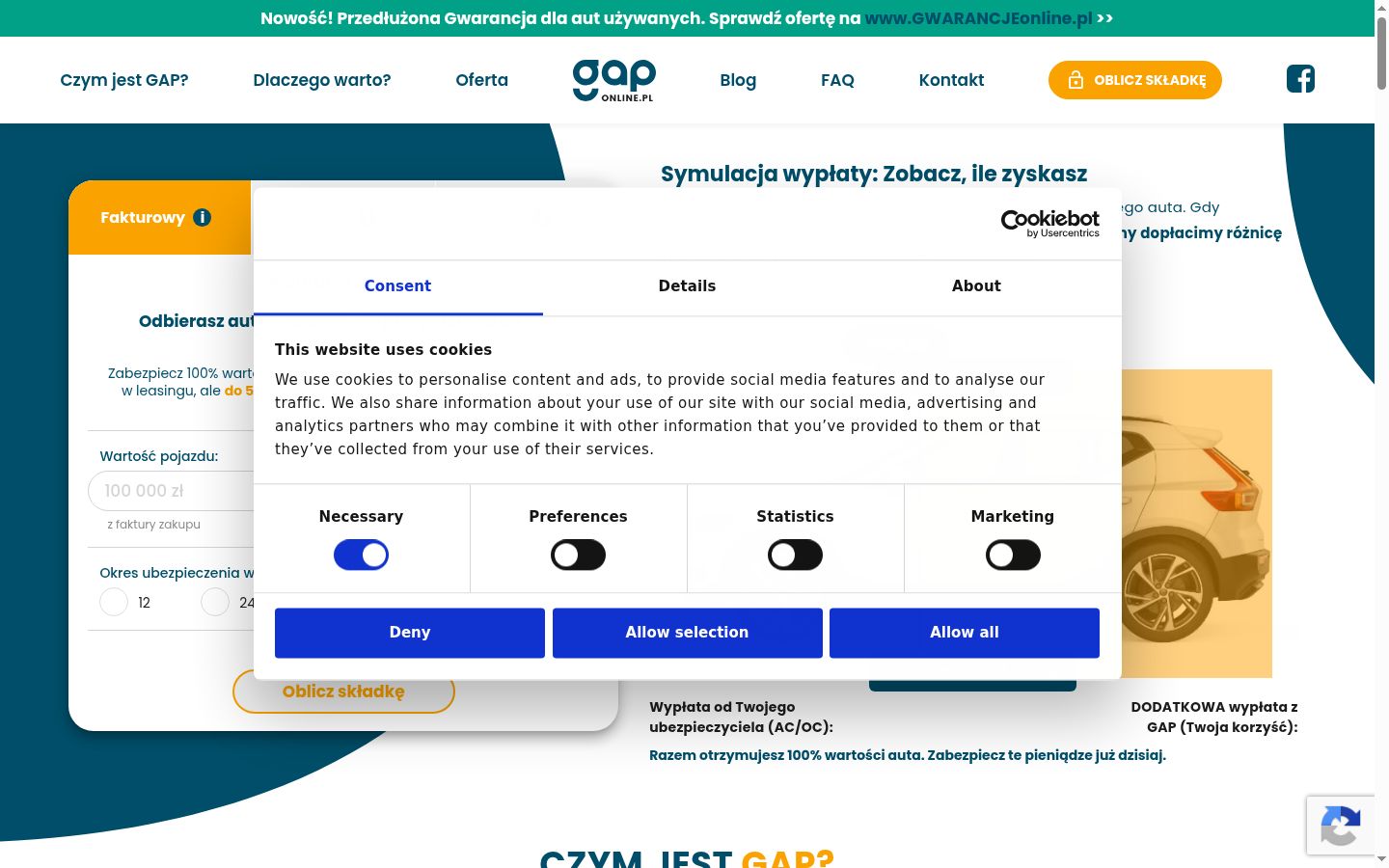 Screenshot del banner di consenso mostrato prima di qualsiasi interazione