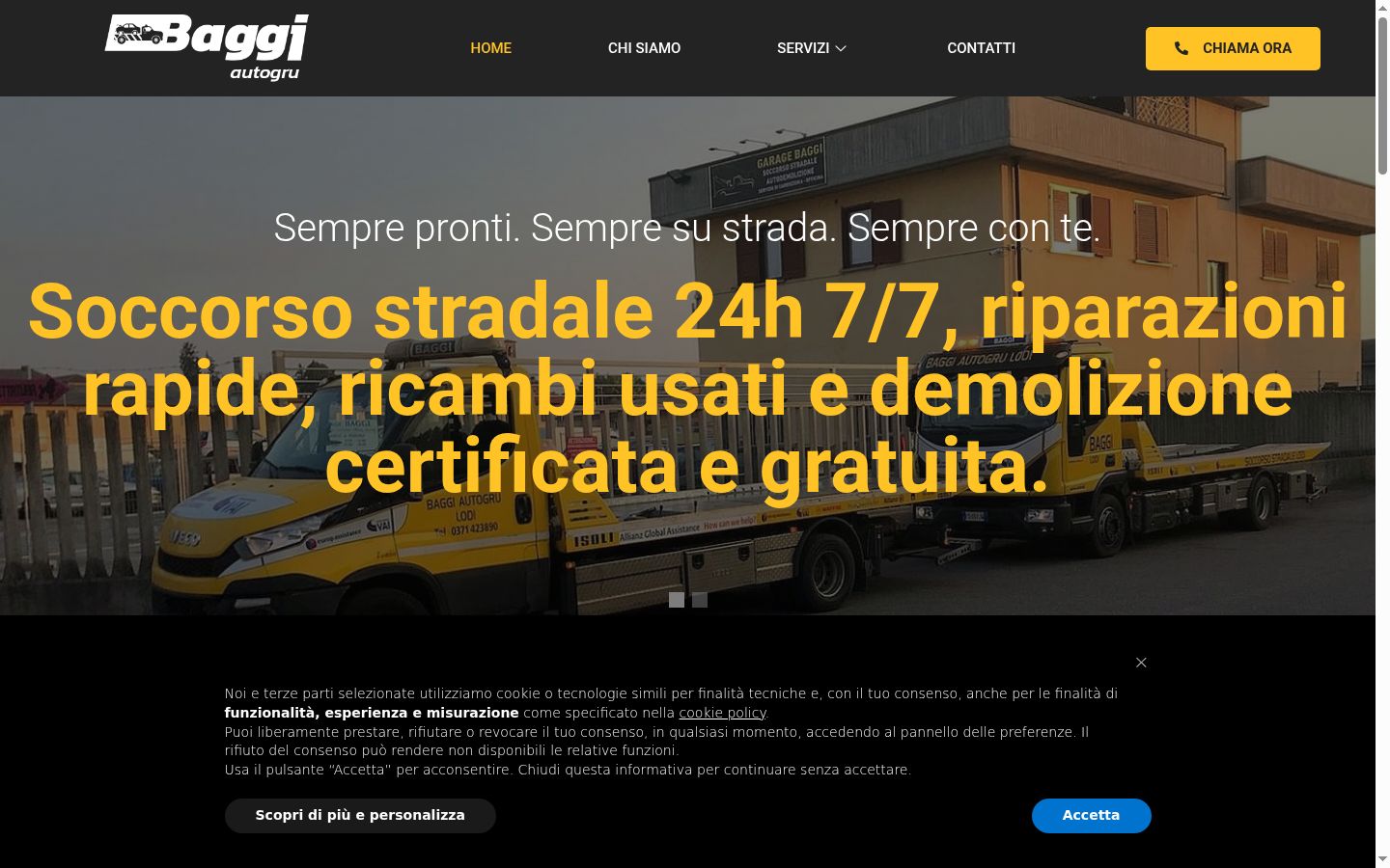 Screenshot del banner di consenso mostrato prima di qualsiasi interazione
