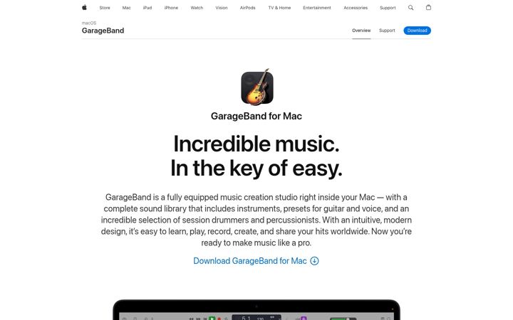 Screenshot of garageband.com