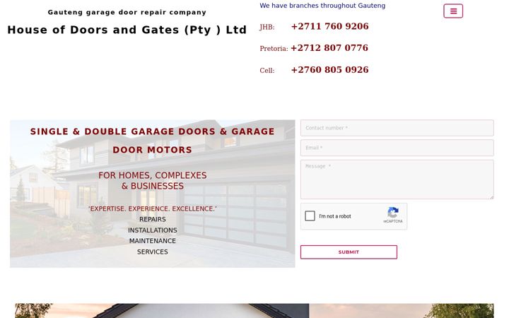 Screenshot of garagedoorgatemotorrepair.co.za