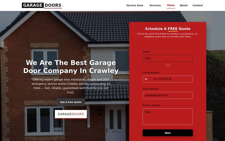 Screenshot of garagedoorscrawley.co.uk
