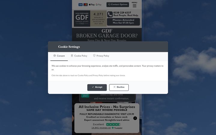 Screenshot of garagedoorsfixed.co.uk