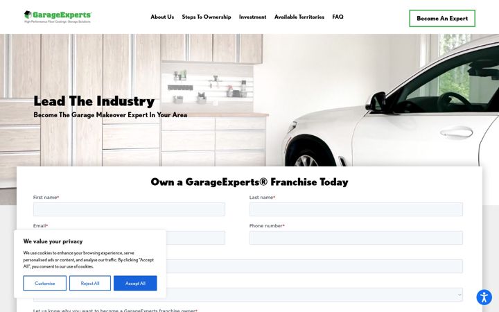Screenshot of garageexpertsfranchise.com