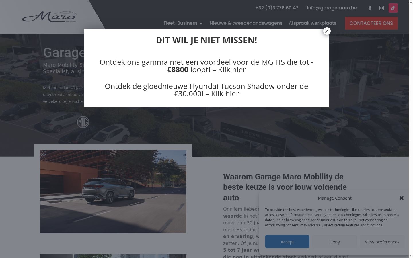 Screenshot del banner di consenso mostrato prima di qualsiasi interazione