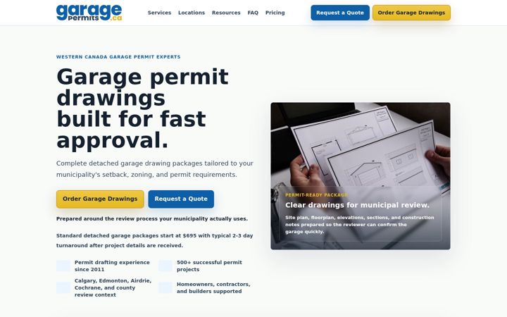 Screenshot of garagepermits.ca