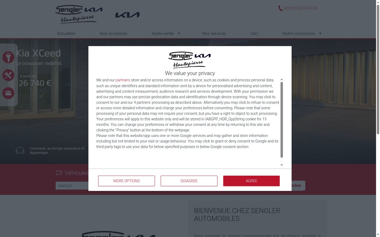 Screenshot del banner di consenso mostrato prima di qualsiasi interazione