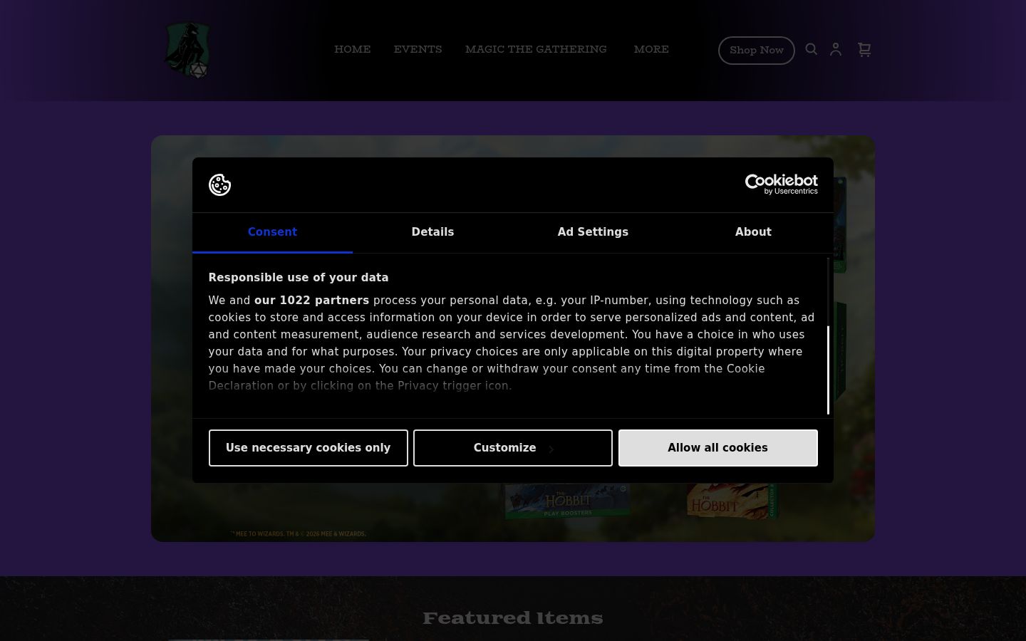 Captura de pantalla del banner de consentimiento mostrado antes de cualquier interacción