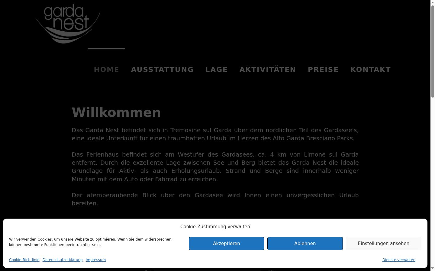 Screenshot del banner di consenso mostrato prima di qualsiasi interazione