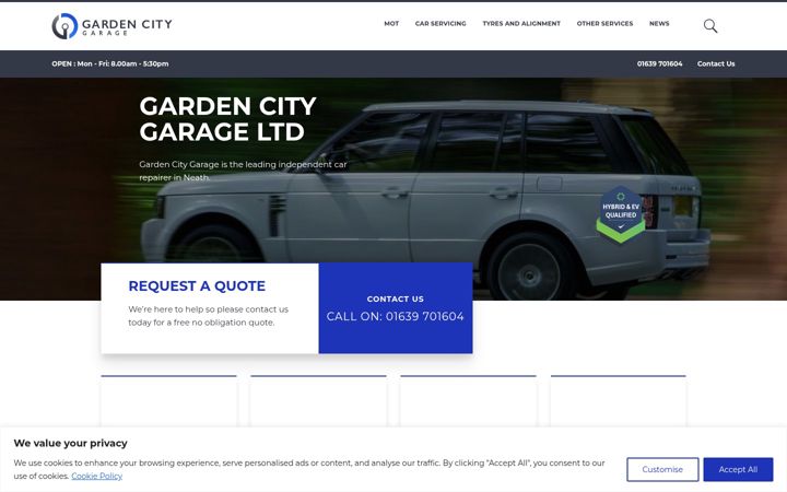 Screenshot of gardencitygarage.co.uk