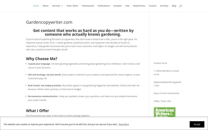 Screenshot of gardencopywriter.com