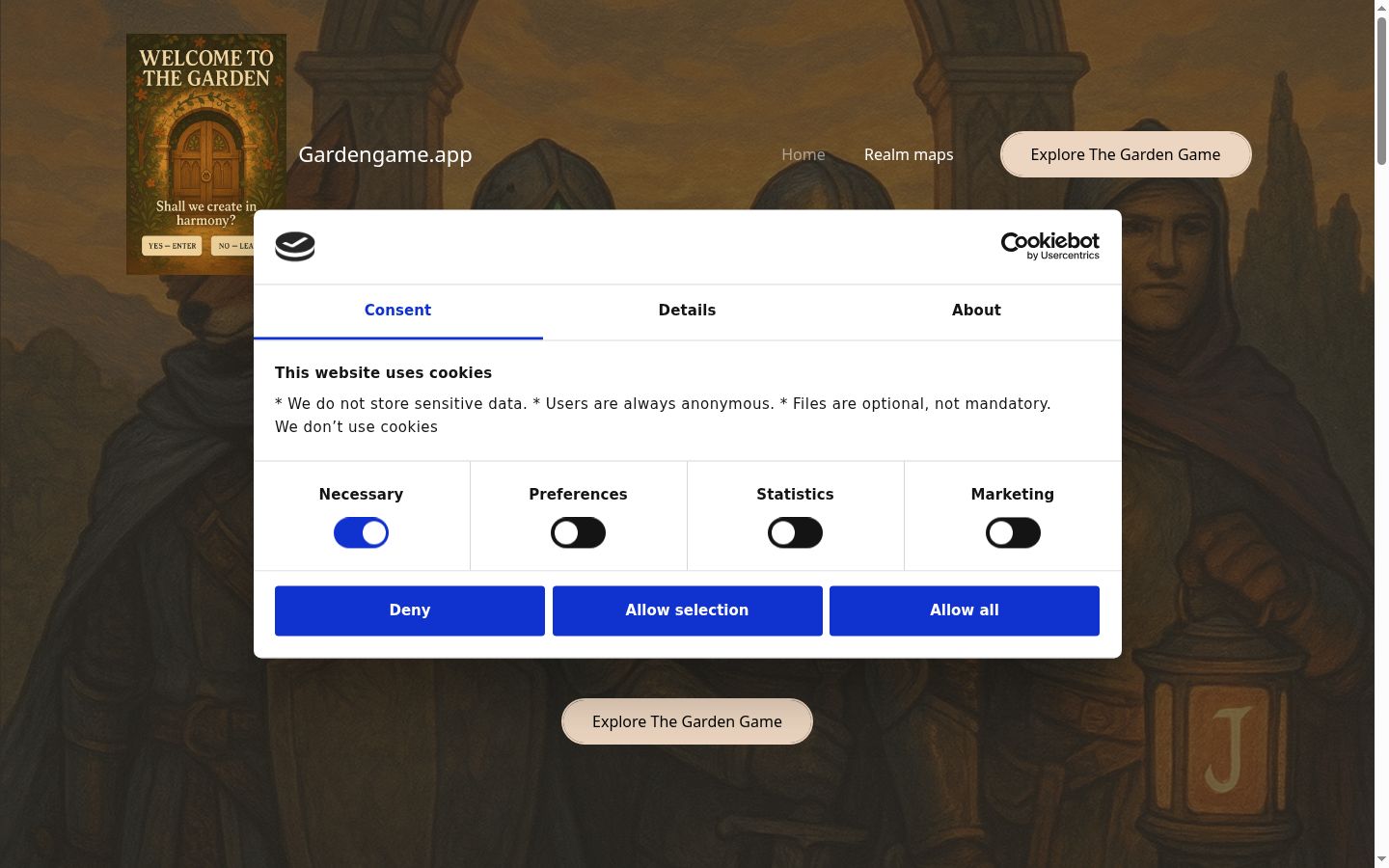 Screenshot του banner συγκατάθεσης που εμφανίστηκε πριν από οποιαδήποτε αλληλεπίδραση