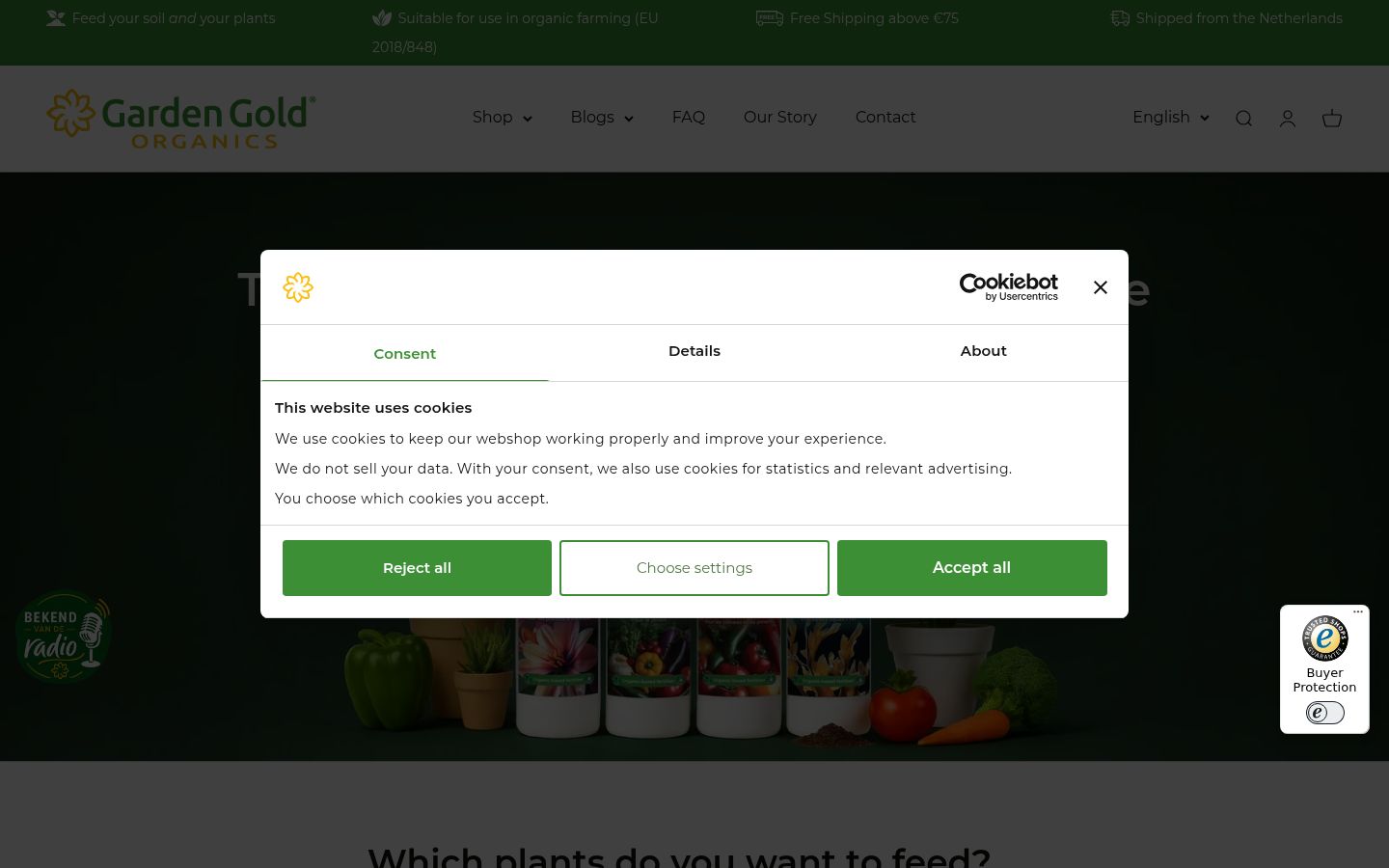 Screenshot del banner di consenso mostrato prima di qualsiasi interazione