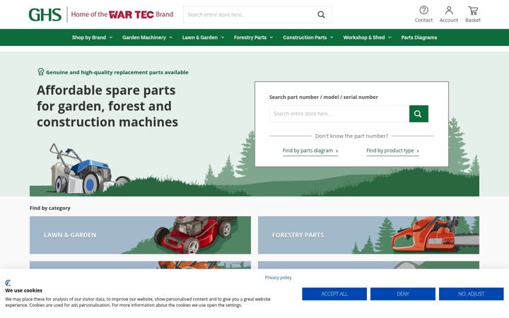 Screenshot of gardenhirespares.co.uk